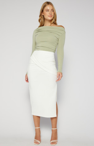 Front Twist Feature Stretch Midi Skirt